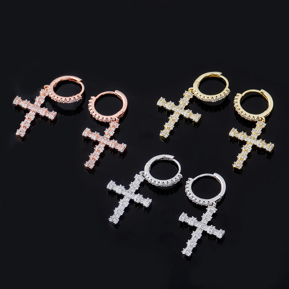Accessory - Minimalist Cross Earrings Ice Cubic Zirconia Earrings Fashion Jewelry