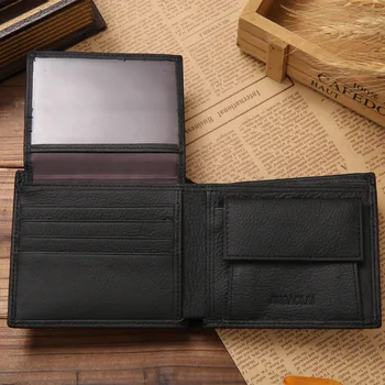 Genuine Leather Men Wallets Premium Product Real Cowhide Wallets for Man Short Black 4