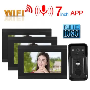 

7in Wired Wifi 3 Monitors 1080P HD Video Doorbell Doorphone Night Vision Camera 100-240V Hot