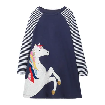 

Spring And Autumn New Style Girls Dress Printed Unicorn Children Stripes Cartoon Children Long Sleeve Children Shirt