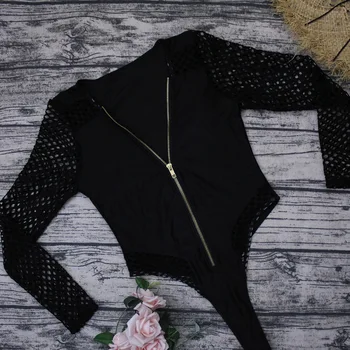 

Sexy Mesh Bodysuit Women Hollow V Neck See Through Skinny Body Suit Nigh Club Rompers Black Gothic Jumpsuits Short Summer 2020