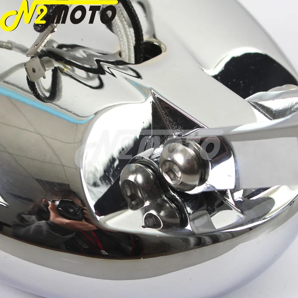 Налобный фонарь H3 для мотоцикла хром волна овальная двойная галогенная Harley Cafe Racer