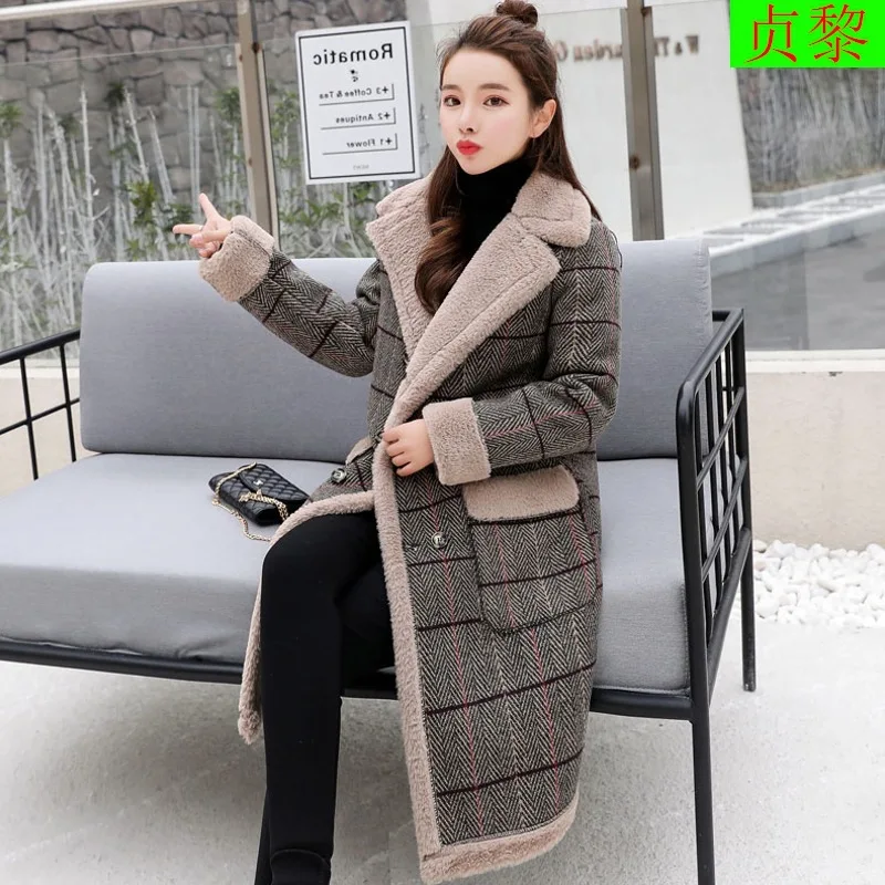 

Cotton-padded Clothes Women's Mid-length Korean-style 2018 New Style Slim Fit Plaid Cotton Coat Winter Thick plus Velvet Lambs W