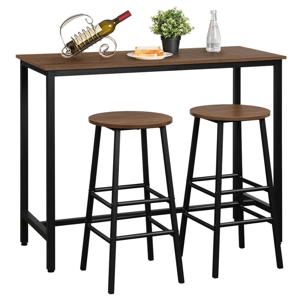 3 Piece Bar Table Set Pub Table And 2 Stools Counter Kitchen Dining Set Hw65399 Bar Furniture Sets Aliexpress