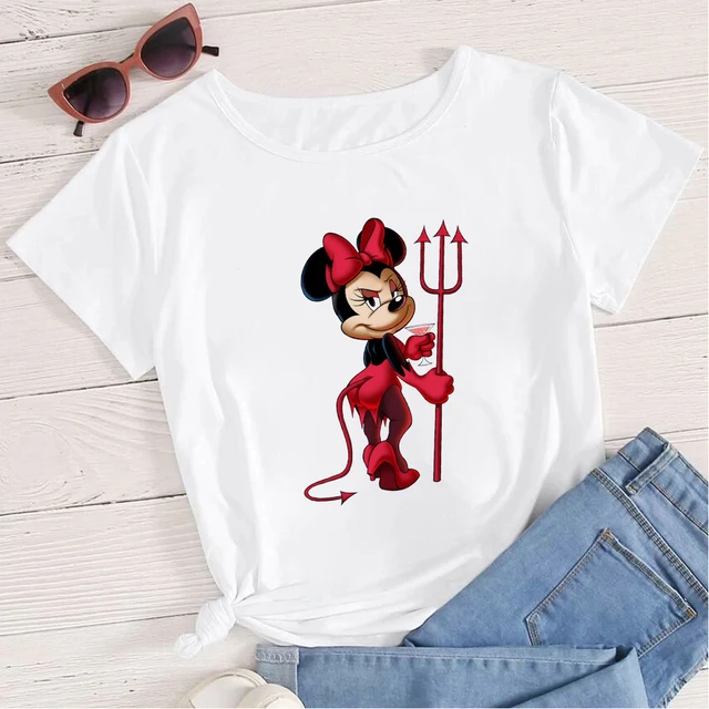 Women's Clothing Summer 2022 Mickey Minnie Mouse Disney Short Sleeve T-shirts for Girls Funny Fashion Streetwear Woman Shirt 12-20AC3017-T-White