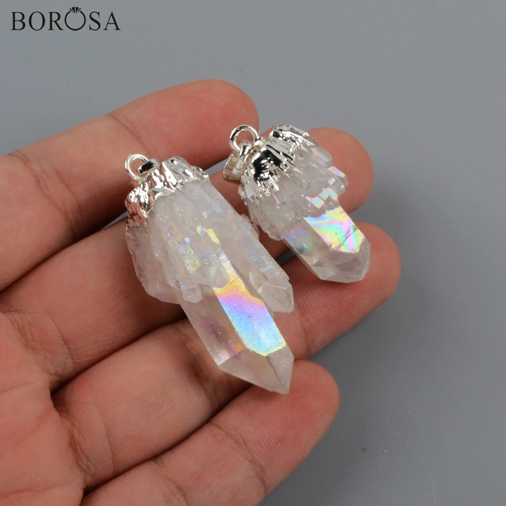 BOROSA 5/10 шт в упаковке, новая серебрение Кристалл натурального кварца бусины титановый цвет AB кластера острая Подвеска из кристалла ювелирные изделия S1851