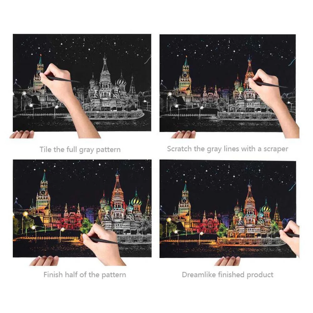 craping The Painting City Night Landscape Handmade Diy Adult Children's Educational Toys Scratch Paper Factory Direct Selling | Дом и сад
