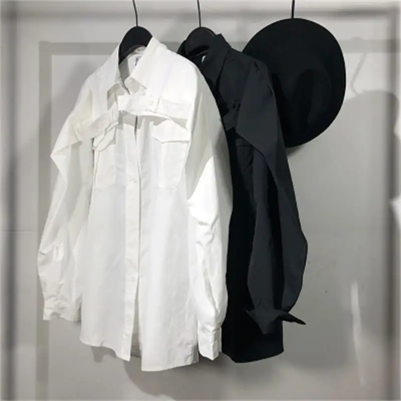 Men's Long-Sleeve Shirt Spring And Autumn New Style Work Style Urban Youth Fashion Ribbon Harajuku Casual Loose Large Shirt