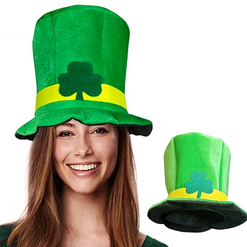 Saint Patricks Day Shamrock Green Velvet Top Hat Irish Leprechaun Cosplay