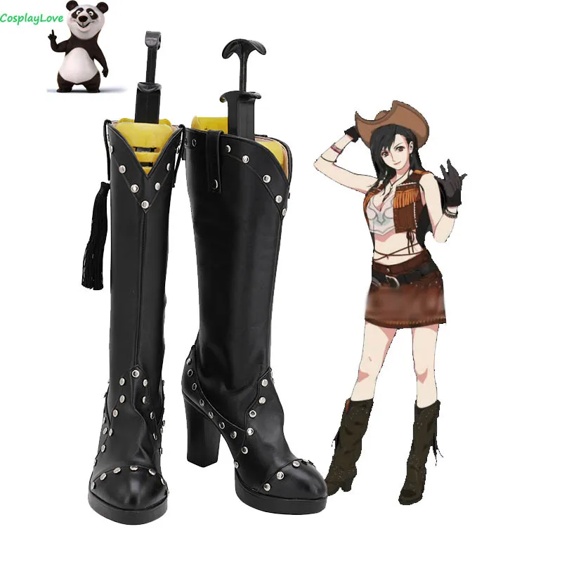 Чёрная обувь для косплея финальной фантазии VII ремейк FF7 Tifa Lockhart Cowgirl длинные