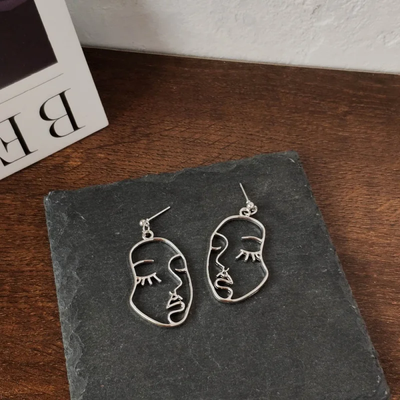 Fashion Girl Face Abstract Line Drop Earrings for Women