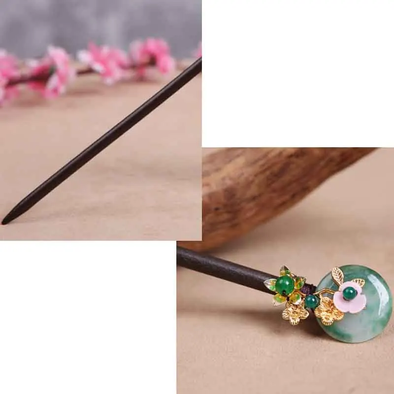 Палочка для волос, Jade, винтажное классическое кимоно, юката, ханьфу, наряд, аксессуар ручной работы, Kanzashi, натуральное дерево, для волос, булочка, держатель, коричневый, HS031