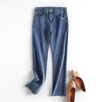 

2020 spring and summer new solid color high waist stretch casual long jeans women street wild was thin micro-flared jeans