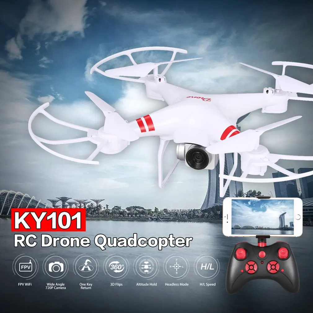 

KY101 WiFi FPV Wide Angle 720P Camera Selfie RC Drone Altitude Hold Headless Mode 3D Flips One Key Return Quadcopter ht