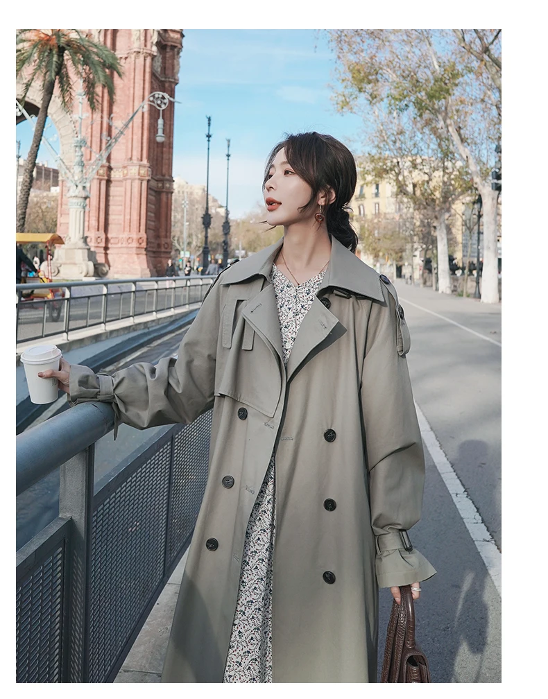 Qiangjinjiu Womens Trench Coats Double-Breasted Mid-Length Overcoat with Belt Windbreakers