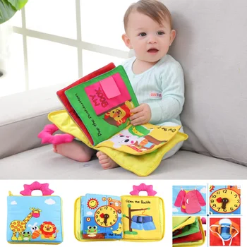 

12 Pages Baby cloth book cartoon animal clock clothes cloth book Infant Kids Early Development Learning Unfolding Activity Book