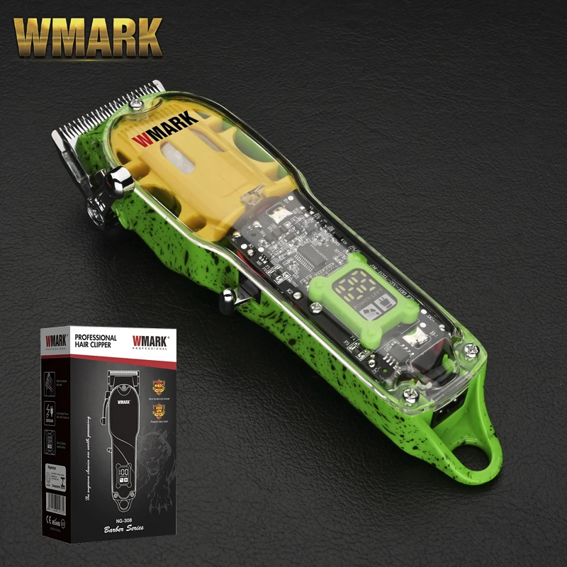 2021 WMARK NG-408 green color Transparent Style Professional Rechargeable Clipper Cord & cordless Hair Trimmer with fade blade | Бытовая