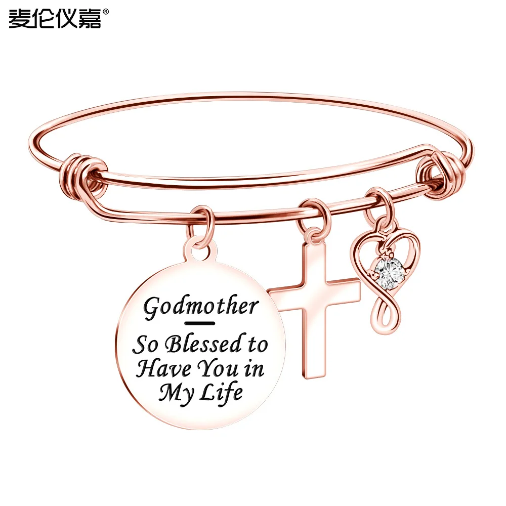 

Rose Gold Stainless Steel Bangle Expandable Wire Bangle Women Jewelry Godmother Charm Bracelet Bangle God Mother Gifts Bijoux
