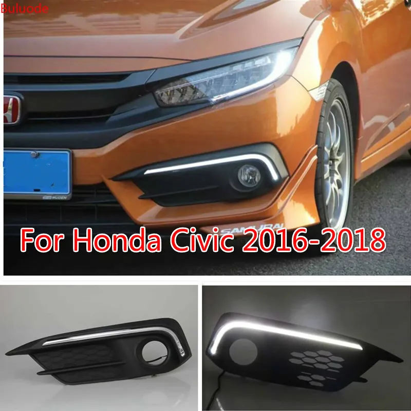 

Для Honda Civic 2016 2017 2018 12V светодиодный дневные ходовые огни дневного светильник вождения Дневной светильник противотуманных фар с указатель поворота стиль реле