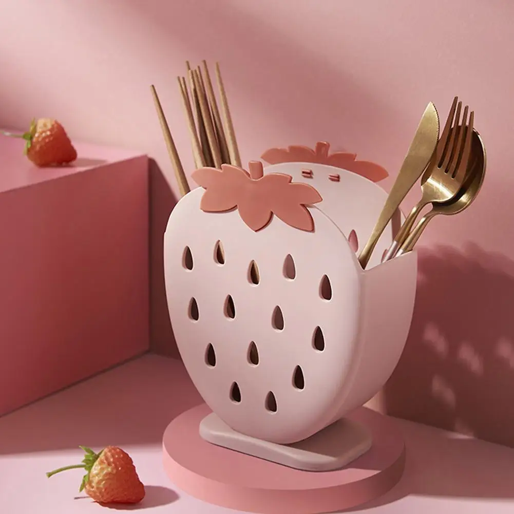 

Chopsticks Cage Kitchen Desktop Drain Cutlery Storage Rack Spoon Fork Knife Shelf Strawberry Pineapple Shape Cutlery Drainer