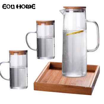 

1000ml Large Capacity Glass Teapots Heat Resistant Borosilicate Glass Cold Kettle Juice Milk Tea Cup with Bamboo Cover Plate