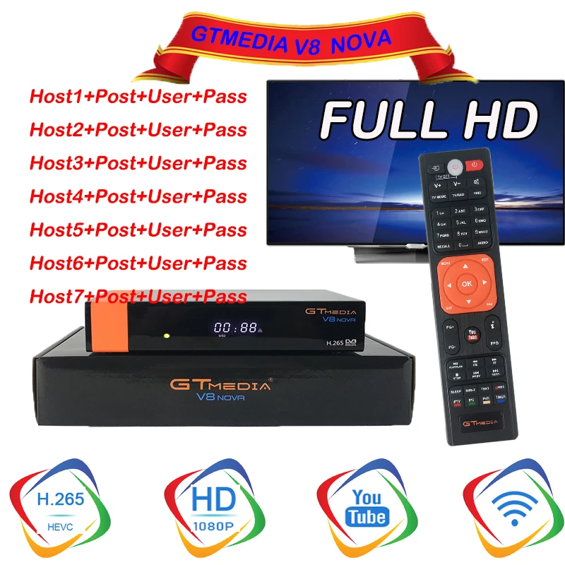 Спутниковый ТВ-приемник GTMEDIA V8 NOVA Full HD встроенный Wi-Fi мощность с 1 год испанская cccam поддержка Youtube сетевой обмен