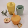 Portable Pure Color Baby Snack Cup Anti Scalding Food Grade Silicone Water Cup Learn To Drink Cup For Children 5