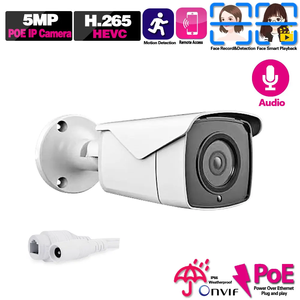 5MP POE IP CCTV видео камера наблюдения Открытый водонепроницаемый HD 2MP Imx335 аудио