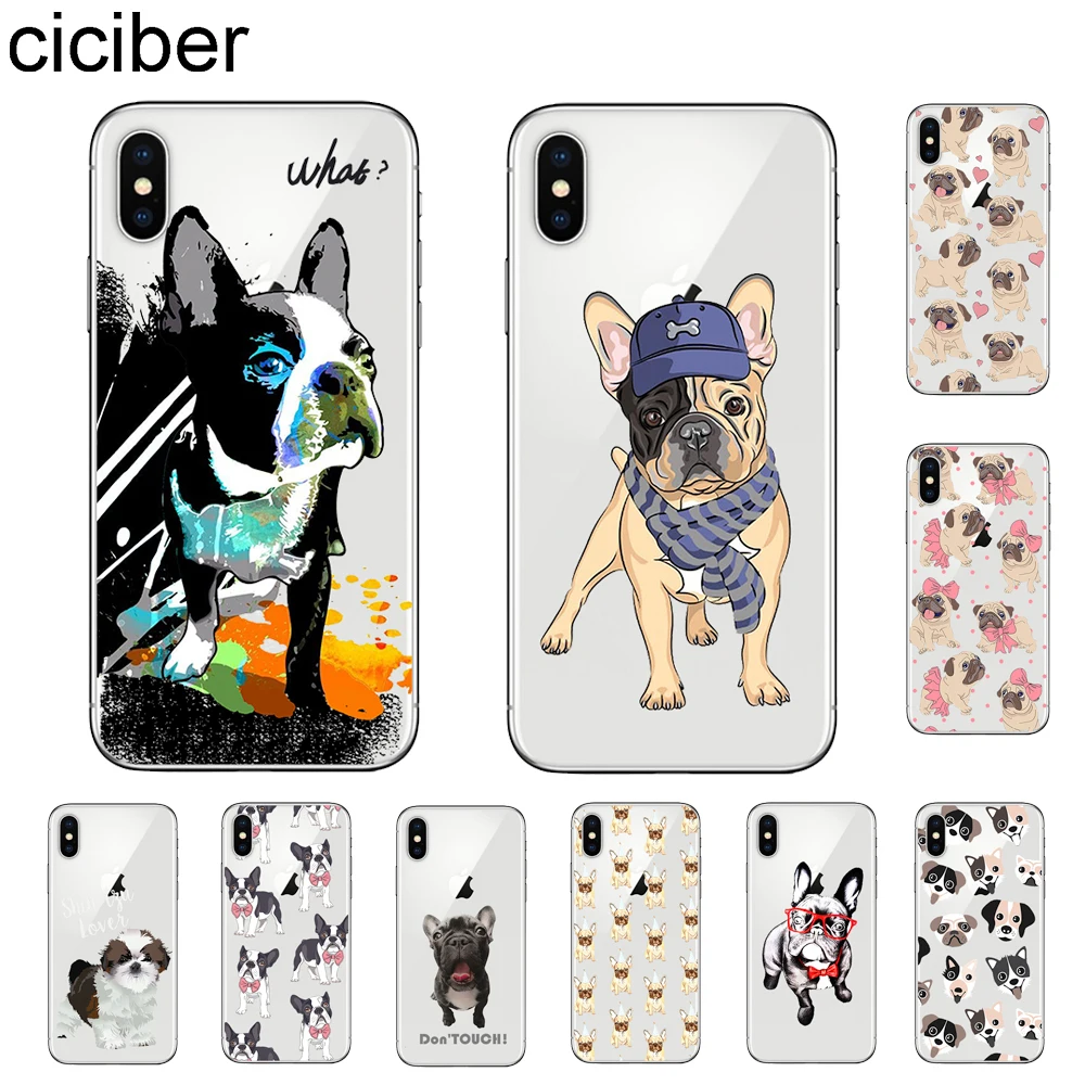 Ciciber милые чехлы для телефонов с животными Мопсом собакой iPhone 7 8 6 6s Plus X XR XS MAX Φ SE