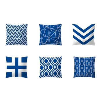 

IALJ Top 6 Pcs/Set Pillow Case 45x45Cm Cushion Cover Geometric Blue Polyester Cushions For Sofa Throw Pillow Covers Home Decor