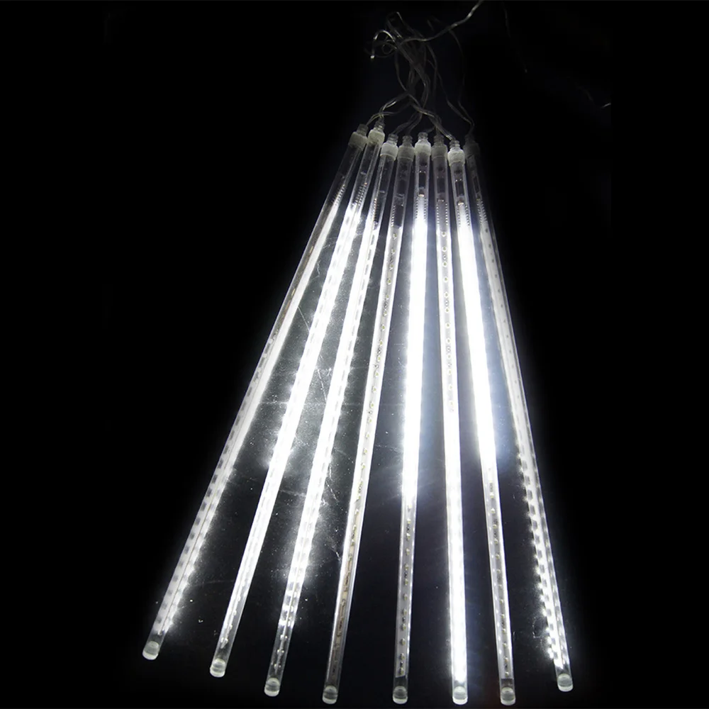 Падающие гирлянды для свадебной вечеринки PC 144LED Белый Рождественский метеоритный дождь украшения сша правила 30 см 8 трубок дерево ярче