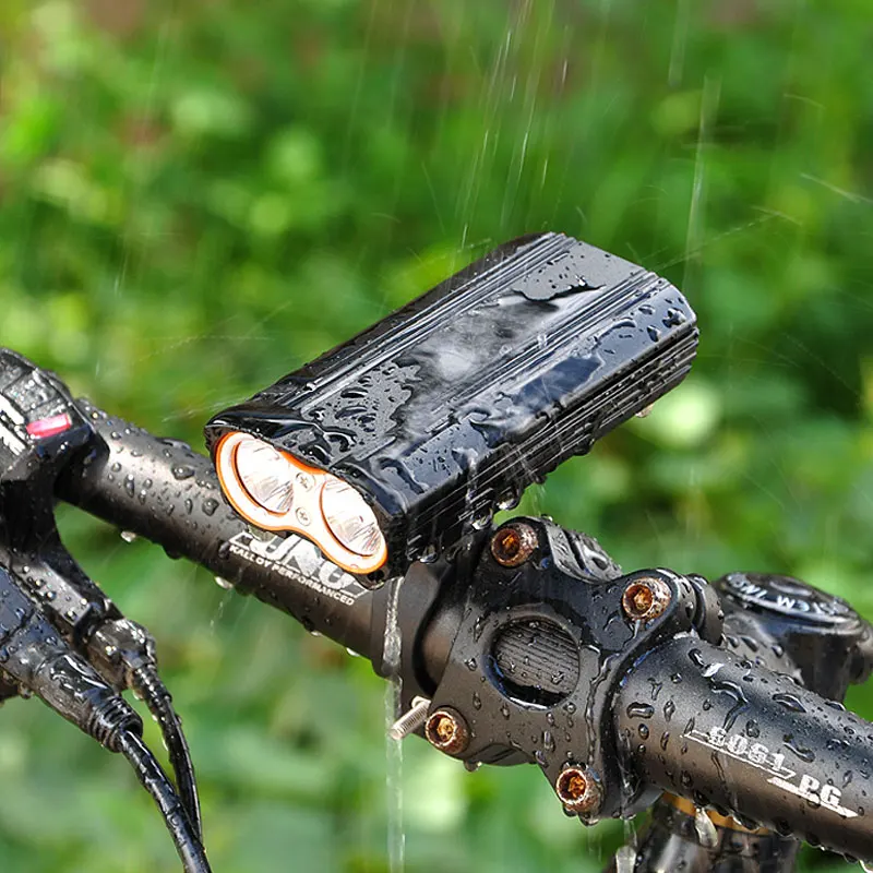 

IP-65 Waterproof Bicycle Light Double T6 USB Charging Bike Front Light Flashlight Handlebar Cycling Head Light Bike Accessories