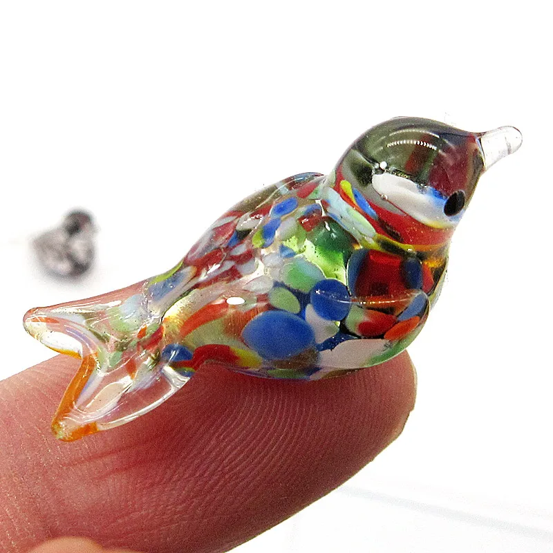 Miniature Ornament Glass Ornament Handmade Mini Hook Wire Feather Design Glass Bird Figurine Easter Ornament