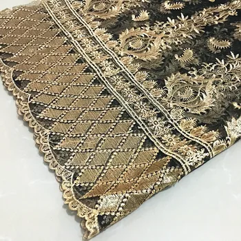 

2020 New Gold Black Embroidery Lace Fabric Mesh Clothing Tecido Tissus Sewing Costura Telas Stoff Tulle 90x130cm