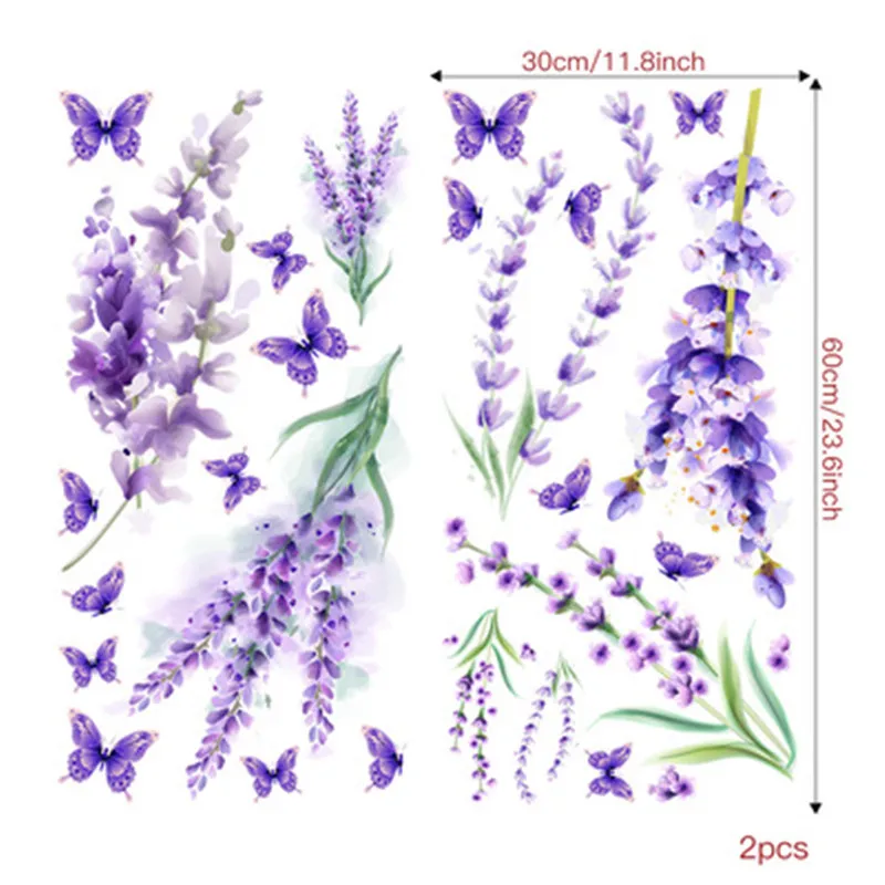 Purple Lavender Butterfly Wall Sticker Home Decor Living Room Romantic Flower Lavender Mural Art Wallpaper Bedroom Decor Muraux