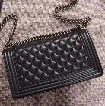 

Classic women's handbag luxury high quality leather famous designer copper ancient silver chain women's bag