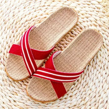 

Slippers Summer Linen Slipper Antiskid Home Women Shoes 2020 Fashion Thick Bottom Couple Waterproof Flax Flops Indoor Slippers