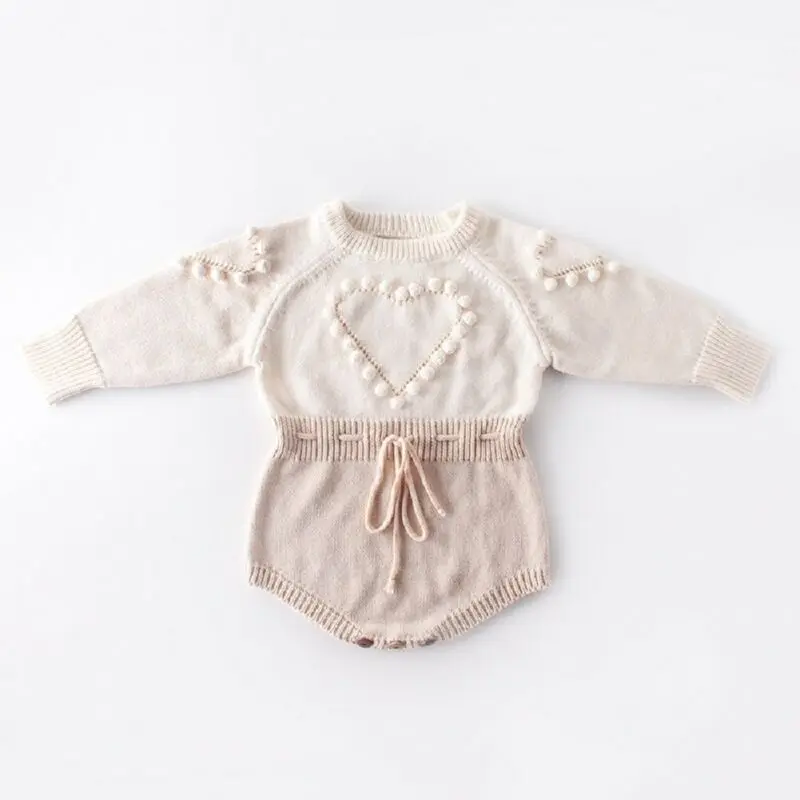 

Baby Autumn Winter Clothing Newborn Toddler Infant Baby Girls Knitted Bodysuits Heart Sweater Jumpsuits Warm Elastic Band Tops