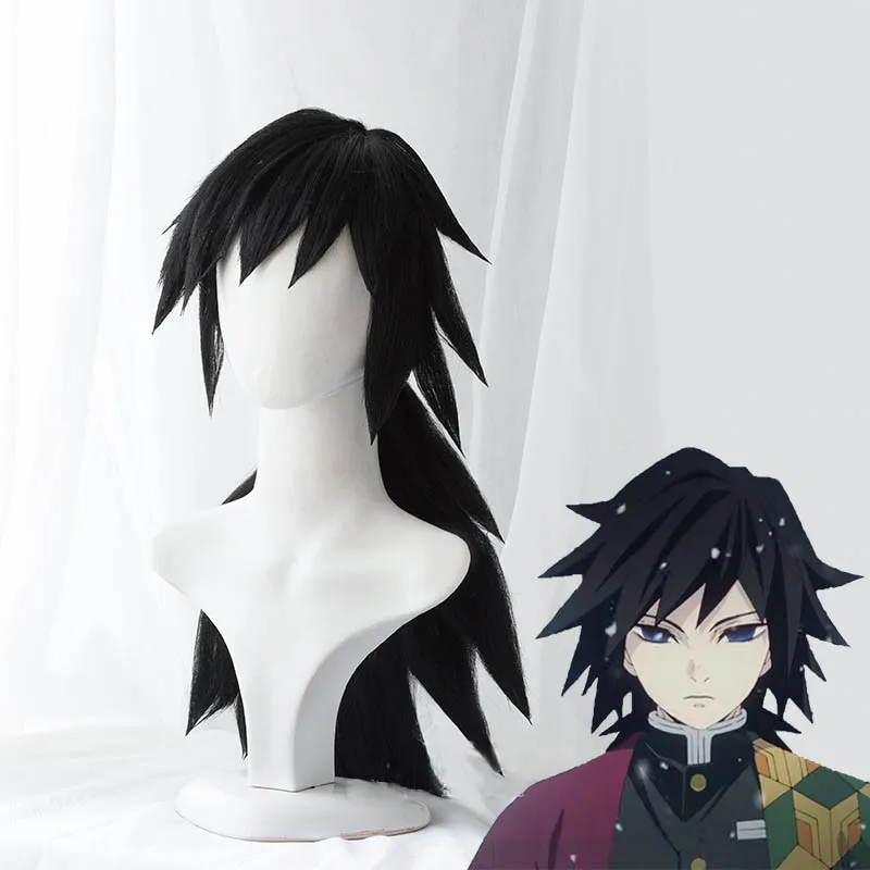 Аниме Demon Slayer Kimetsu No Yaiba парик для косплея Tomioka Giyuu Хэллоуин Аниме Короткие волосы с большими волосами Синтетические парики+ шапочка