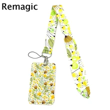 

Yellow Flowers Lanyard Credit Card ID Holder Bag Student Women Travel Card Cover Badge Car Keychain Decorations