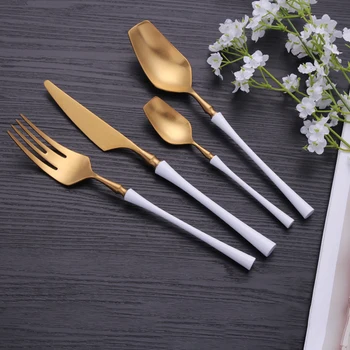 

Luxury Dinnerware Set Golden Cutlery 304Stainless Steel Cutlery Dinner Set White Gold Spoon Fork Knife Cutlery Kit Tableware Set