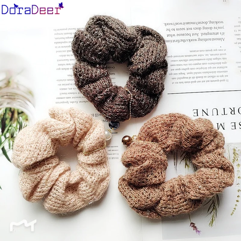 

DoraDeer Pearl Scrunchie Women Bandanas Knitting Scrunchie Elastic Hair Accessories Ponytail Holder Hair Girls Gum Band Headband