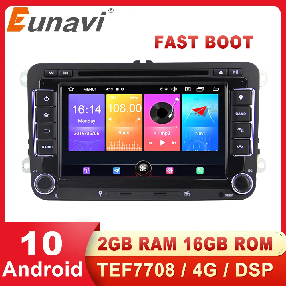 Eunavi DSP 2 Din Android 10 автомобильное радио DVD GPS авто аудио для Volkswagen VW Passat B6 B7 Polo Golf Skoda Seat
