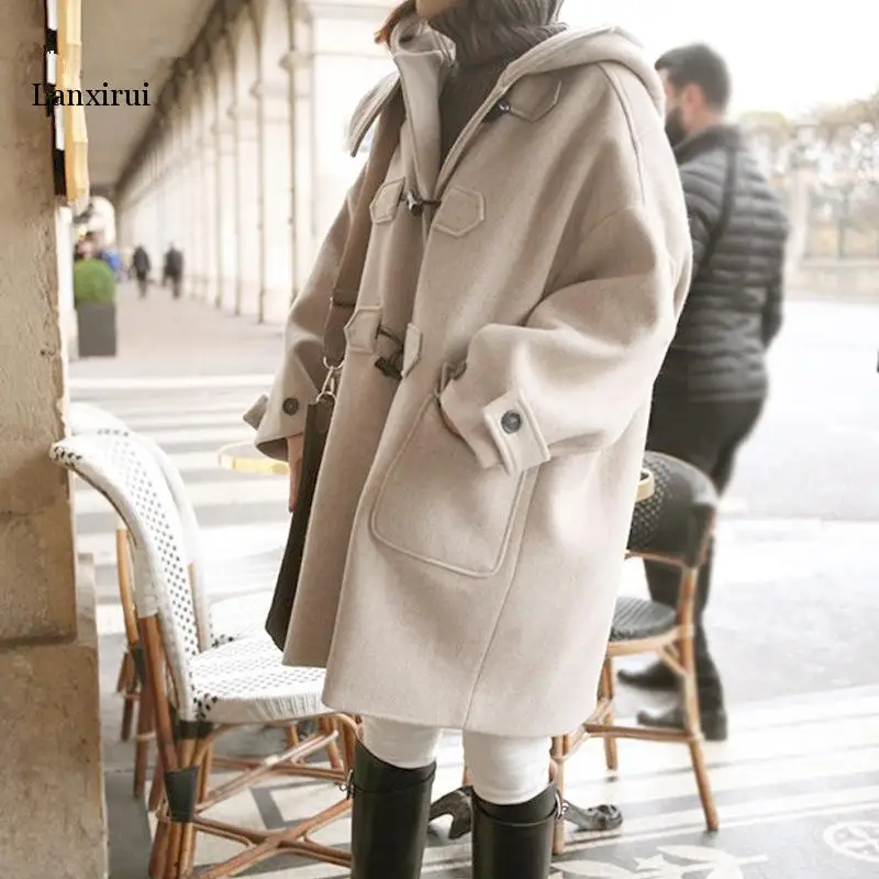 

Winter Fashion Loose Womens Long Ladies Coats Solid Casual Wool Blend Coat and Jacket Pockets Abrigos Mujer Invierno