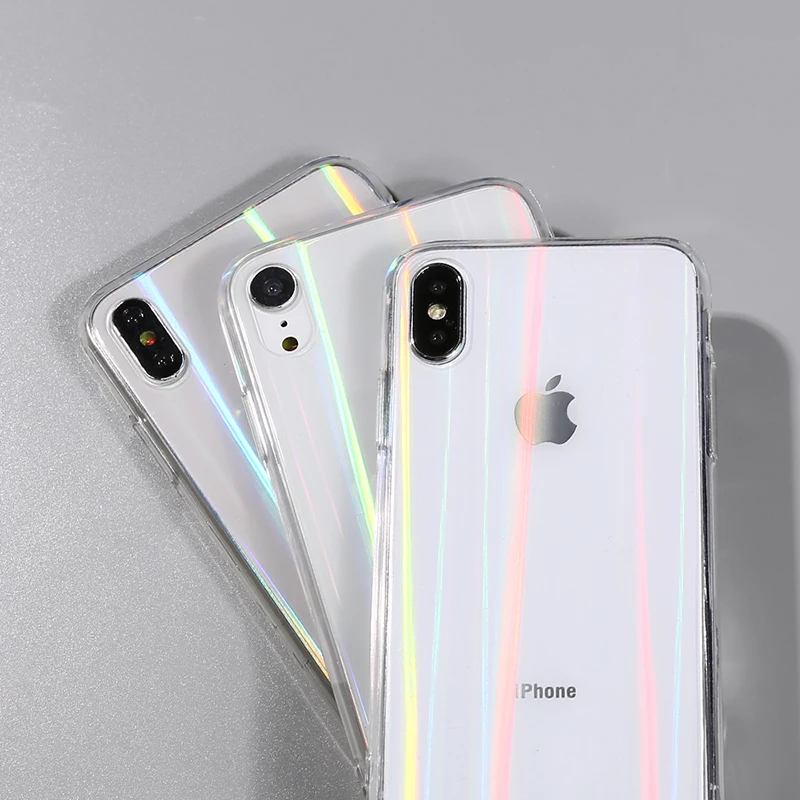 Градиентные радужные лазерные чехлы для iPhone 11 Pro X XS Max XR, прозрачные мягкие чехлы для iPhone 6, 6 S, 7, 8 Plus, прозрачные акриловые чехлы