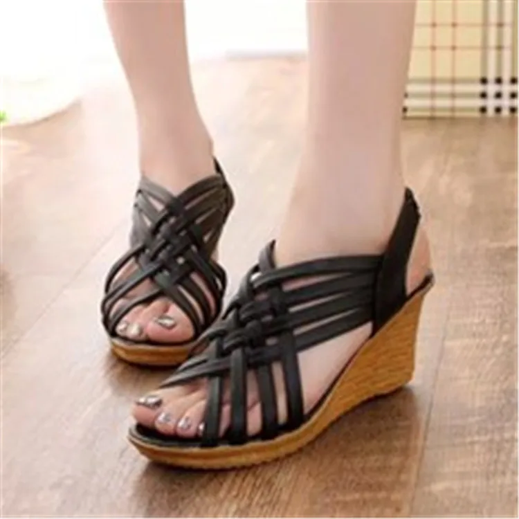 

Peep Toe Fashion Solid Platform Wedges Sandals Women T-Strap Elastic Band Ladies Shoes High Front Rear Strap Casual Sandals