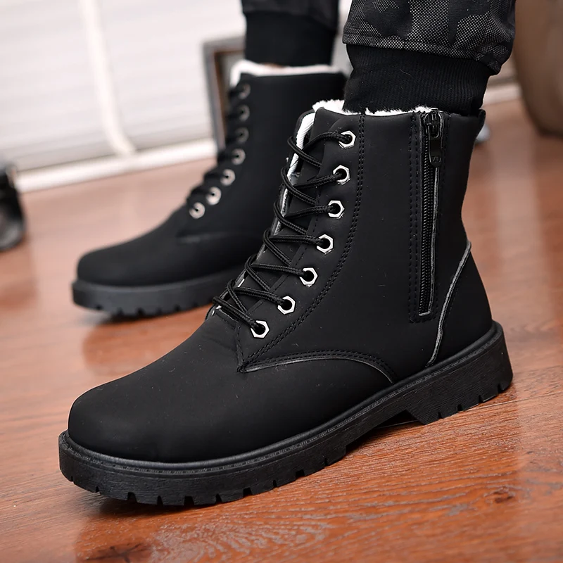 Winter men's warm leather boots fashion leisure high help men snow boots outdoor mountaineering waterproof men's work boots