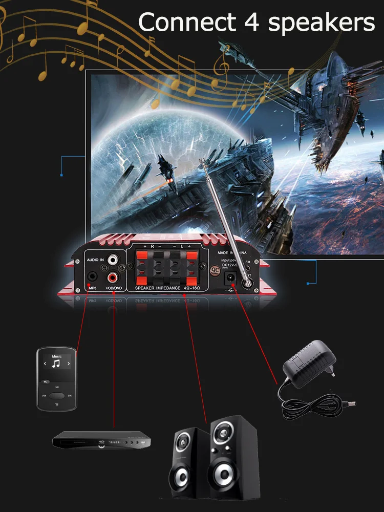 Kinter MA 500 усилитель мощности аудио плеер DC12V Поддержка USB SD AUX MP3 и FM радио