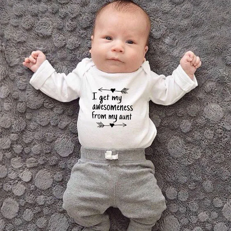 

Забавные детские комбинезоны I Get My Awesomeness от тети, комбинезоны для мальчиков и девочек, комбинезон унисекс с длинным рукавом, зимняя одежда, комбинезон