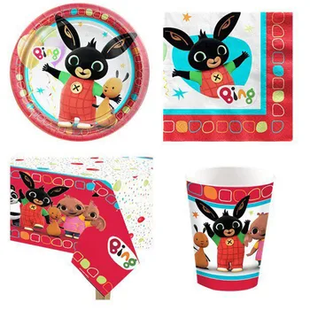 

Bing Bunny Theme Birthday Party Kids Tableware Supplies Paper Cups Plates Tablecloth Napkin Foil Balloons Boy Baby Party Shower